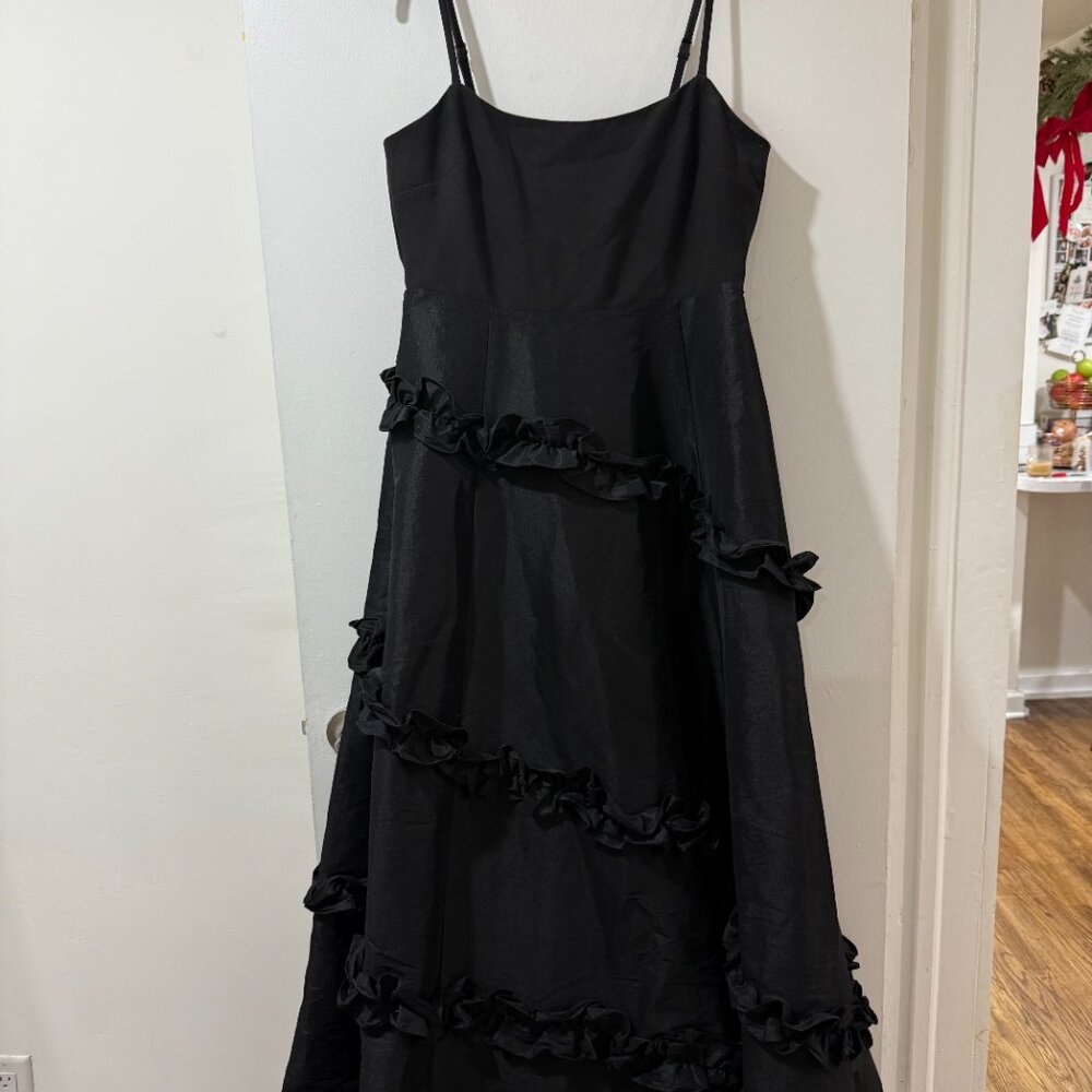 🖤✨ Likely Arissa Gown Black Ruffle Trim Taffeta Maxi Dress Sz 12 - Picture 8 of 15